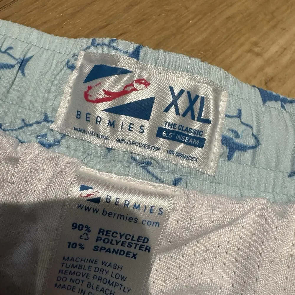 Bermies Swim Trunks XXL Blue Tuna Print Drawstring ~ NWT